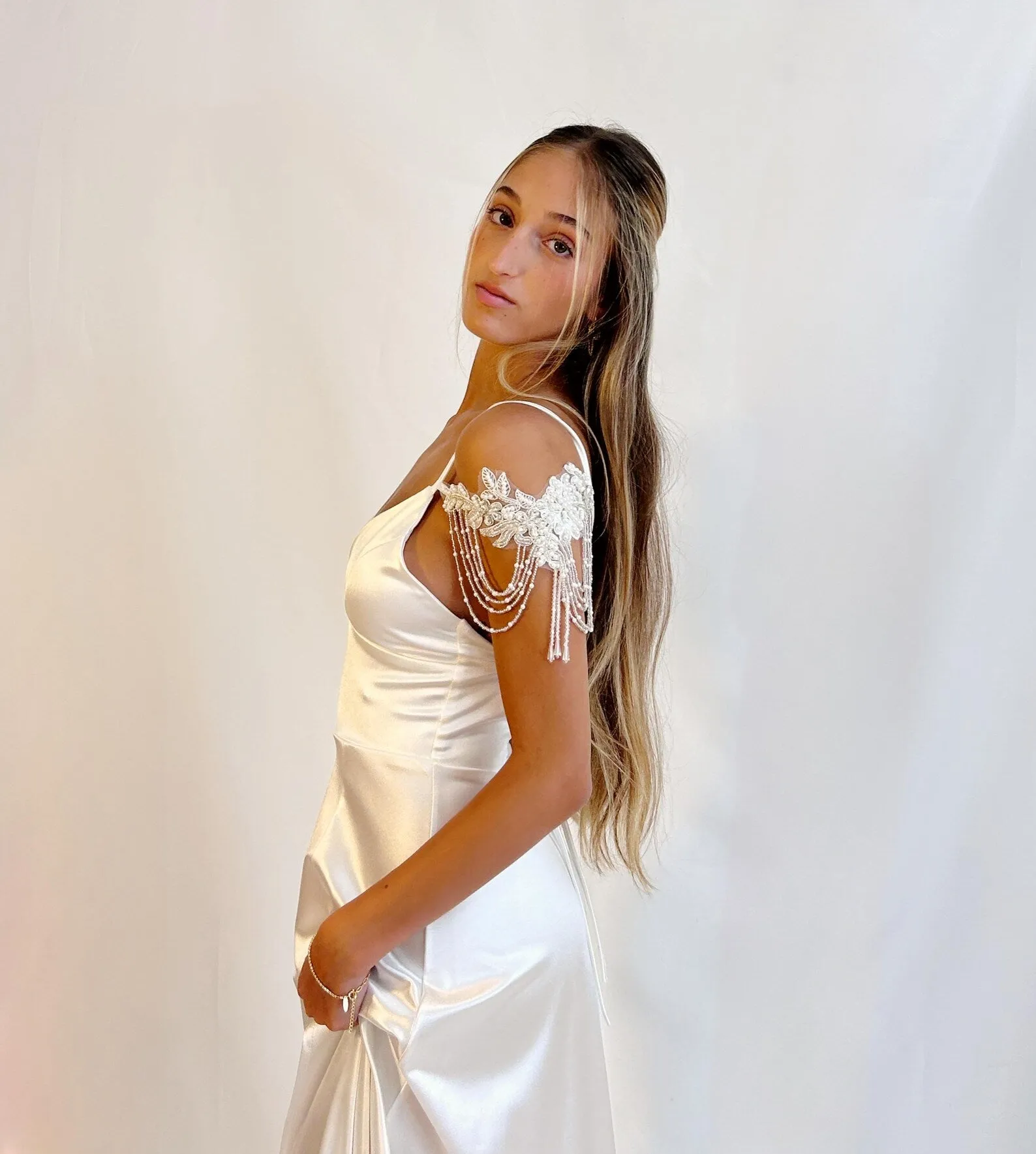 Crystal & Pearl Beaded Lace Epaulettes