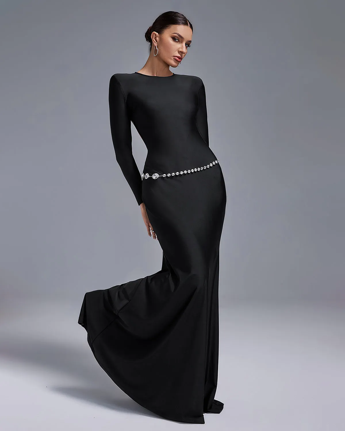 Crystal Belt Backless Maxi Dress