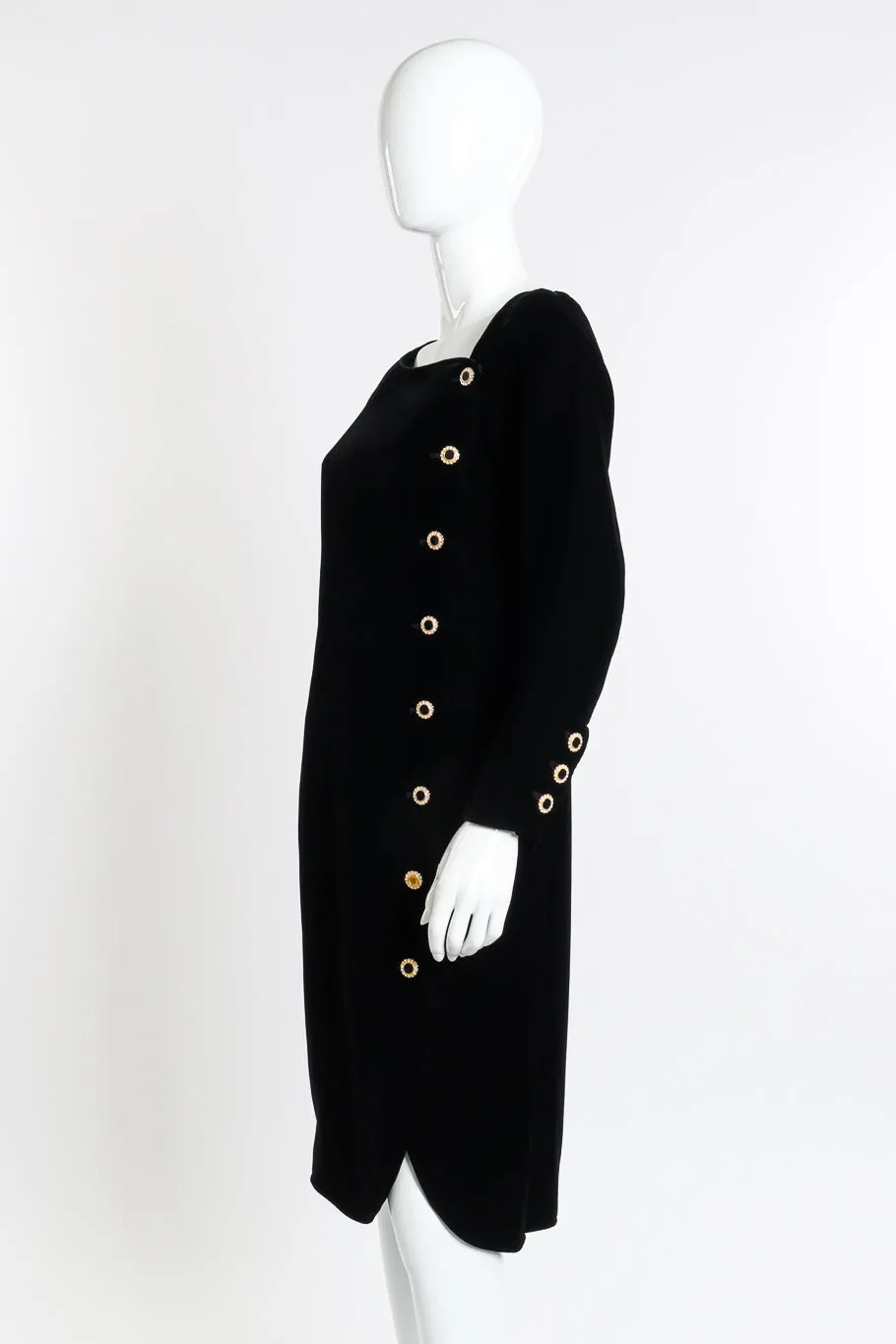 Crystal Button Velvet Dress