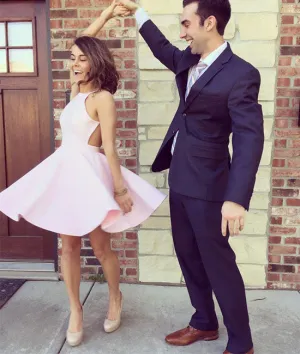 Cute Backless Short Pink Prom Dresses, Short Pink Homecoming Dresses