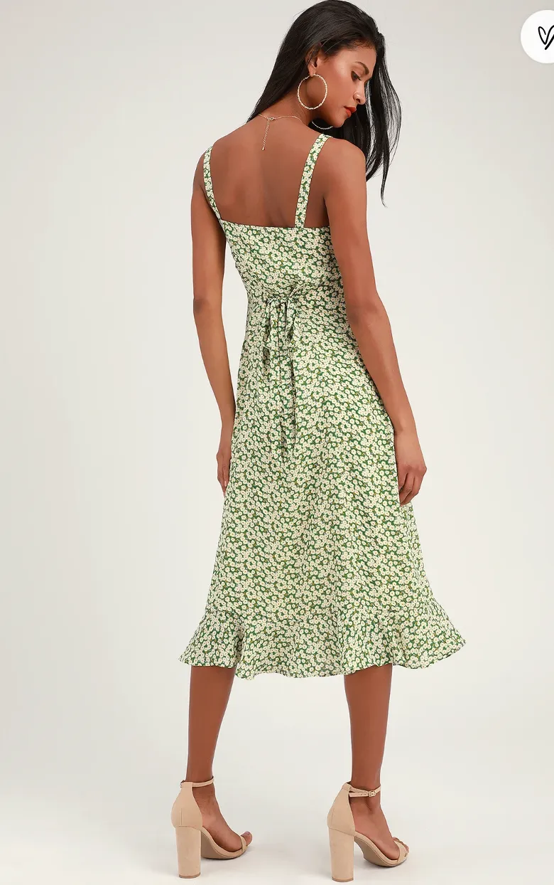 Daisies Blue Floral Print Midi Dress