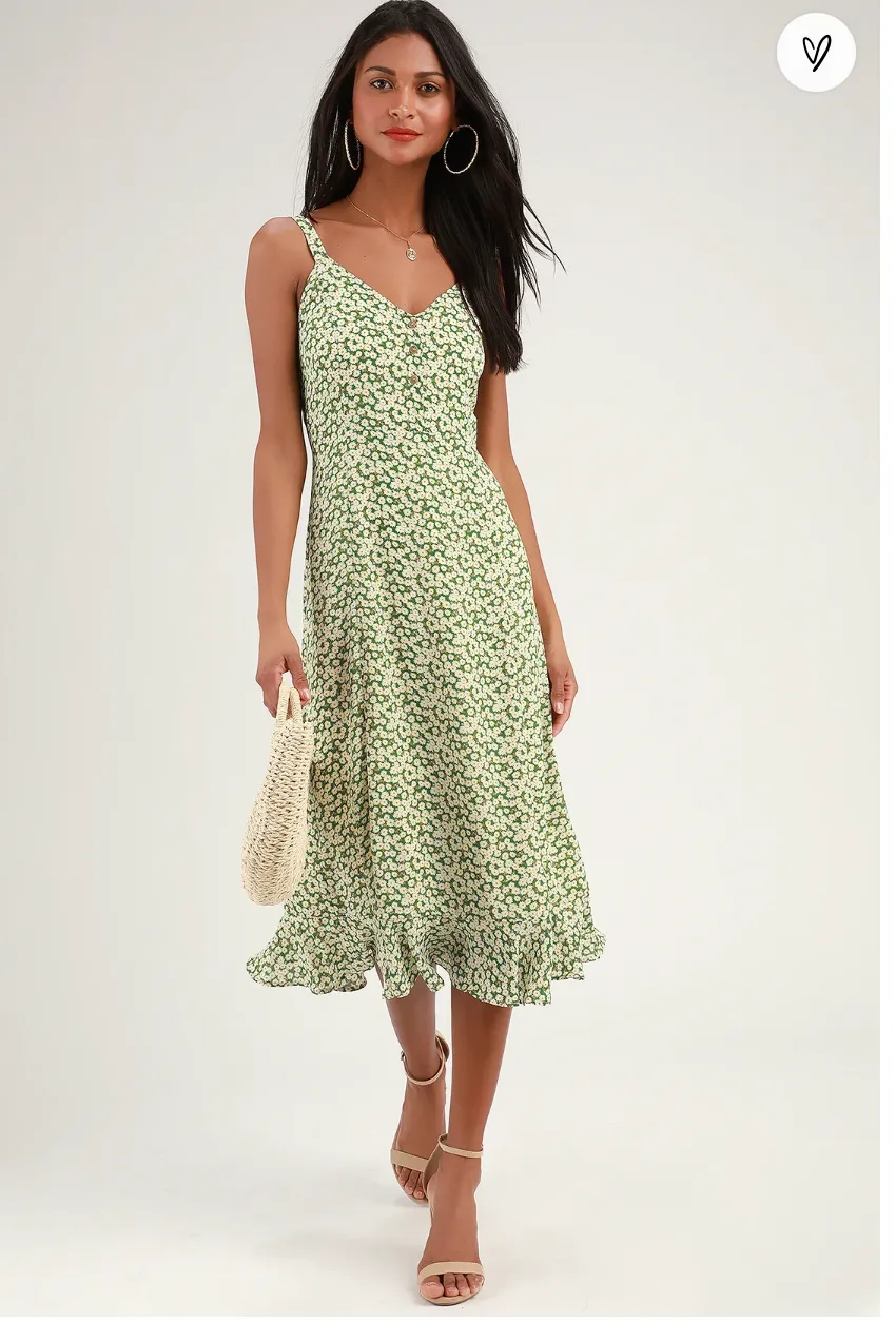 Daisies Blue Floral Print Midi Dress