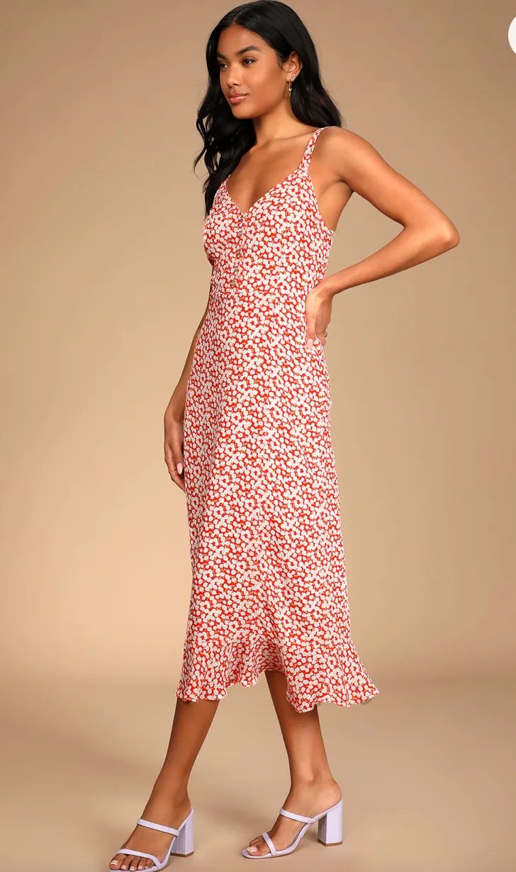 Daisies Blue Floral Print Midi Dress