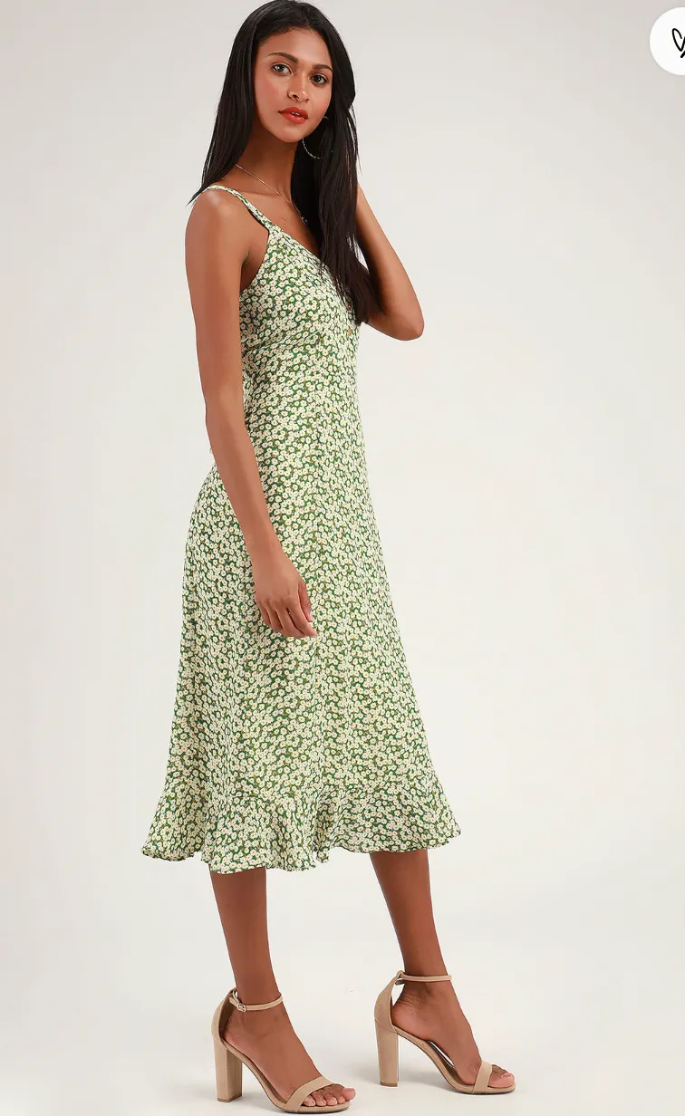 Daisies Blue Floral Print Midi Dress
