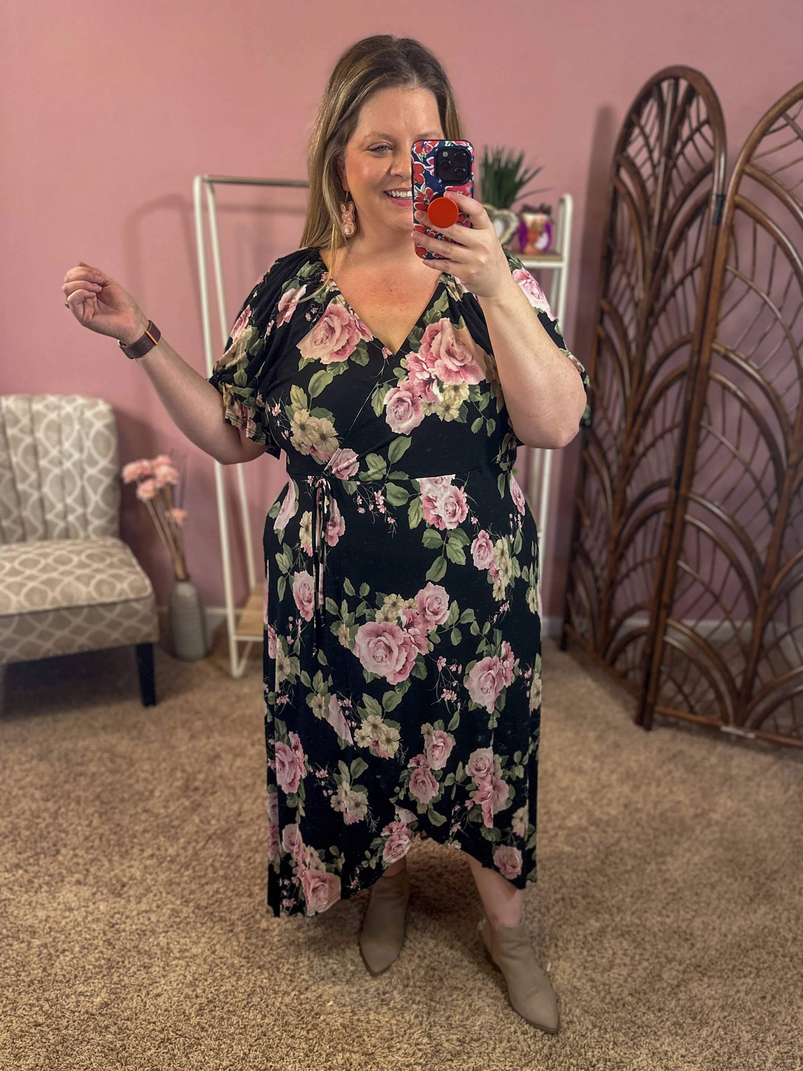 Dancing the Night Faux Wrap Dress - Black
