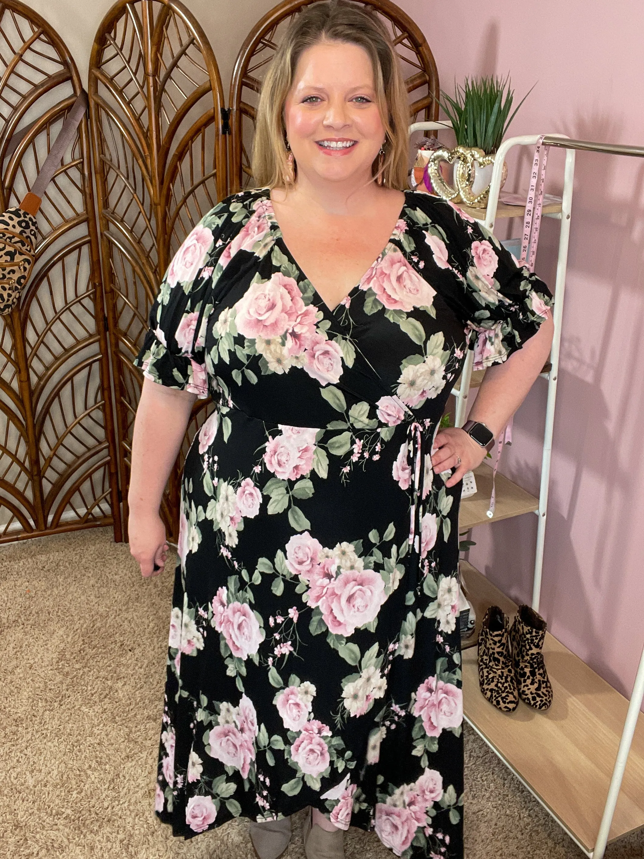 Dancing the Night Faux Wrap Dress - Black
