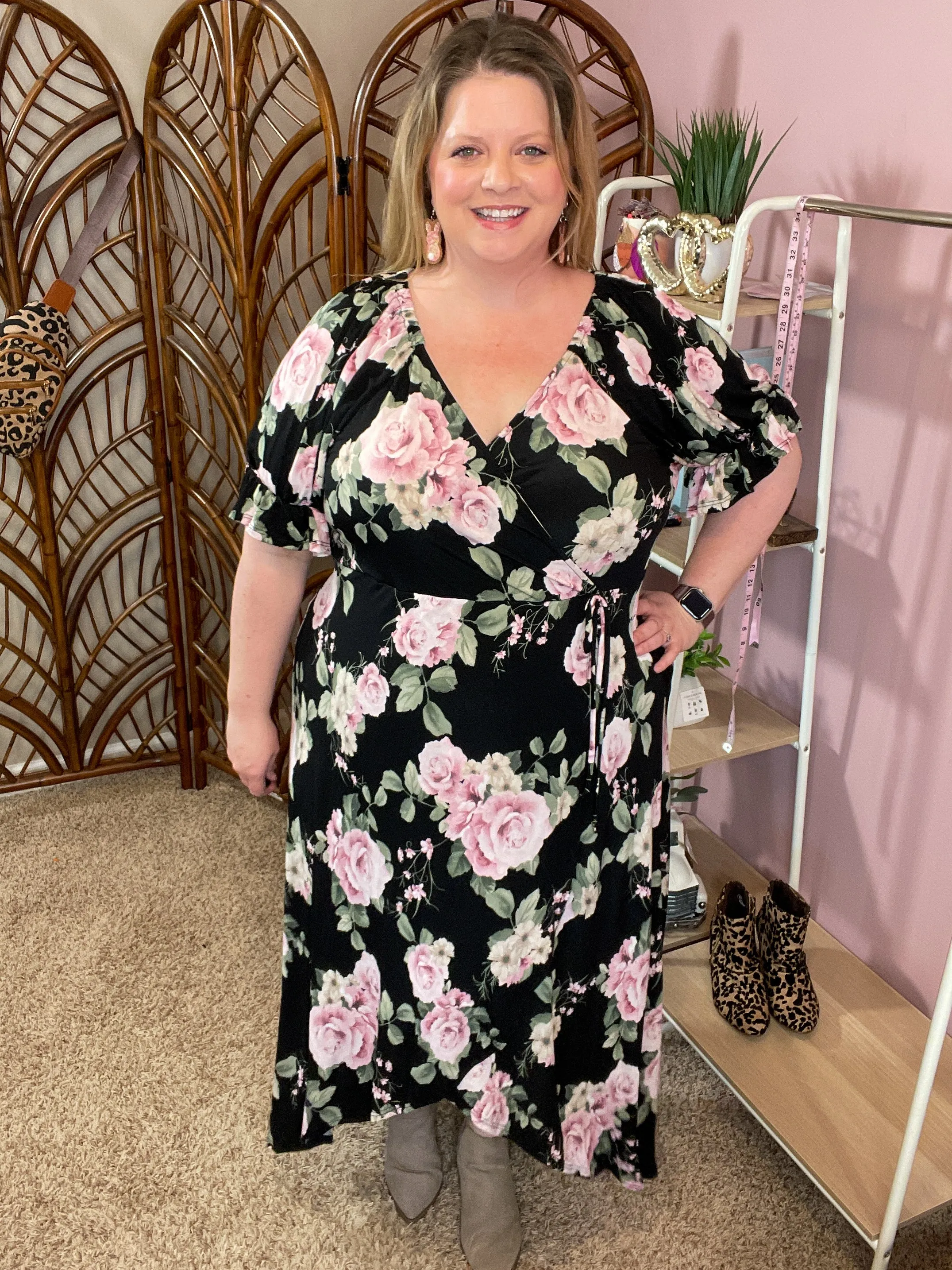 Dancing the Night Faux Wrap Dress - Black