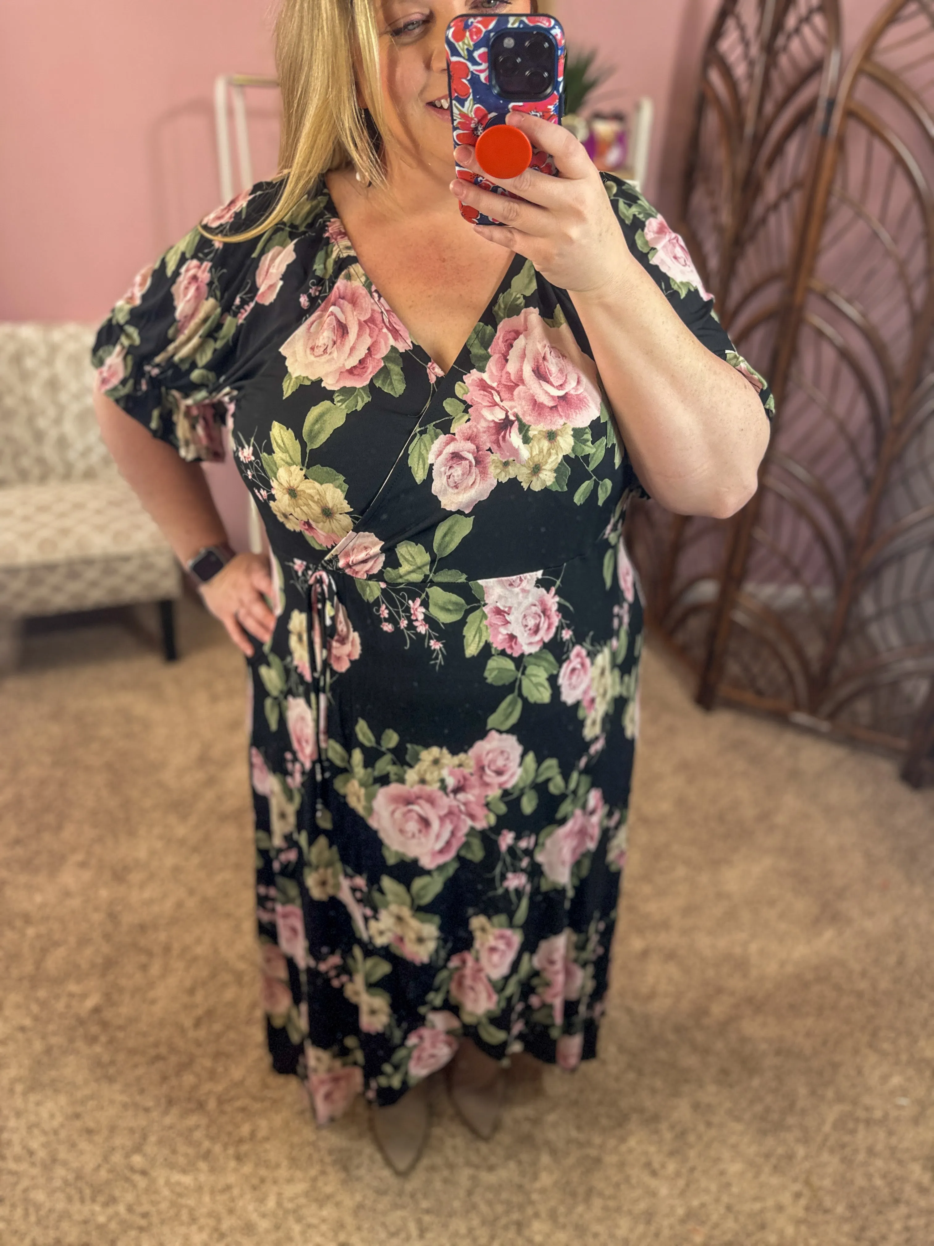 Dancing the Night Faux Wrap Dress - Black