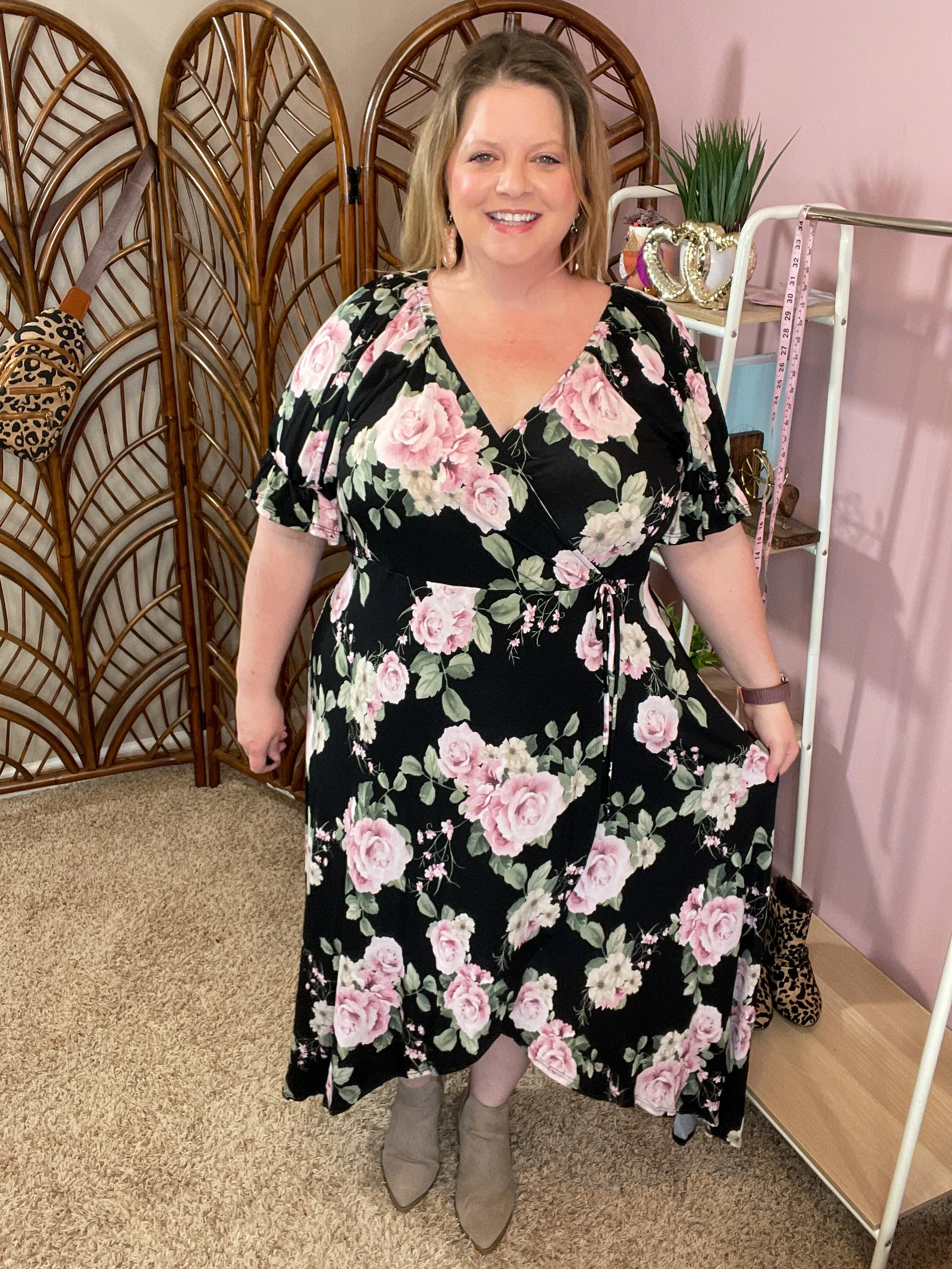 Dancing the Night Faux Wrap Dress - Black