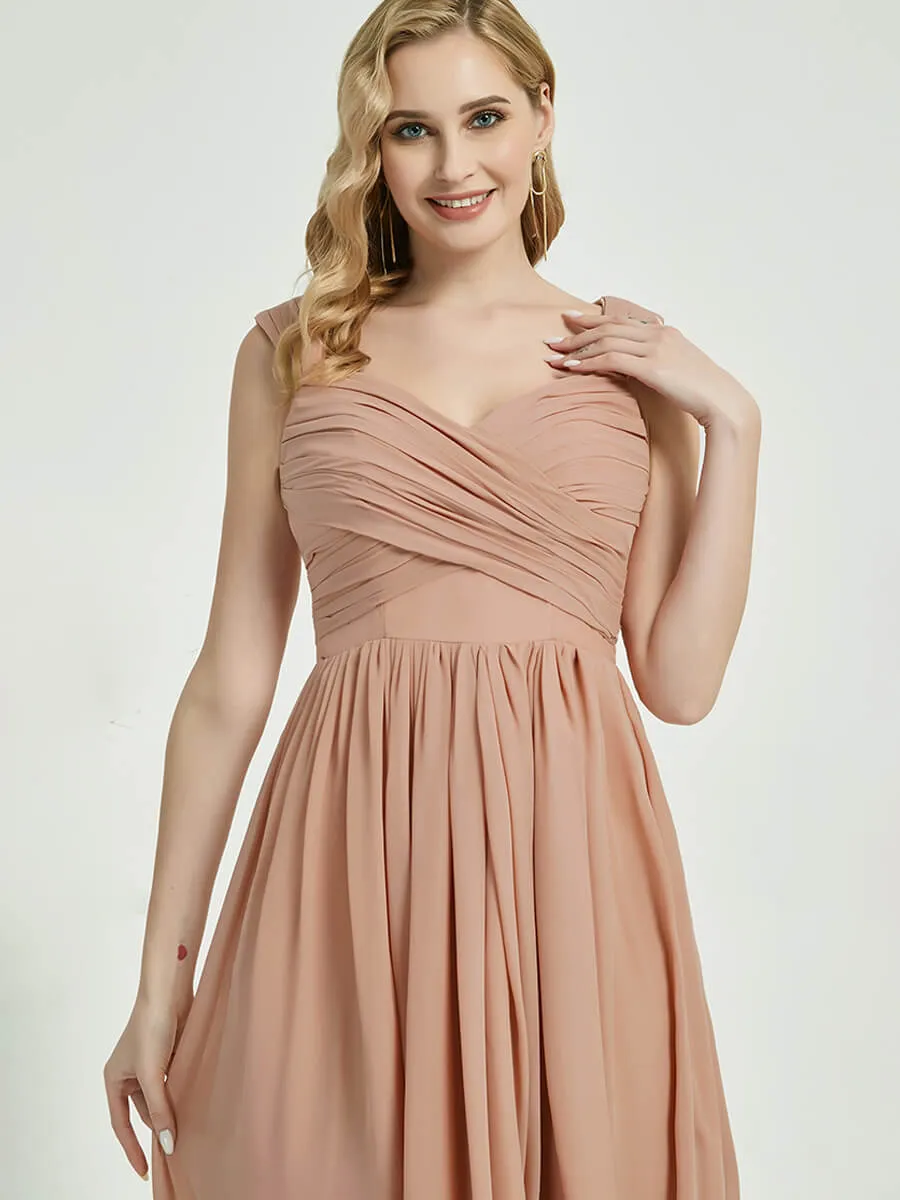 Dark Navy Sweetheart Backless Chiffon Floor-Length Bridesmaid Dress