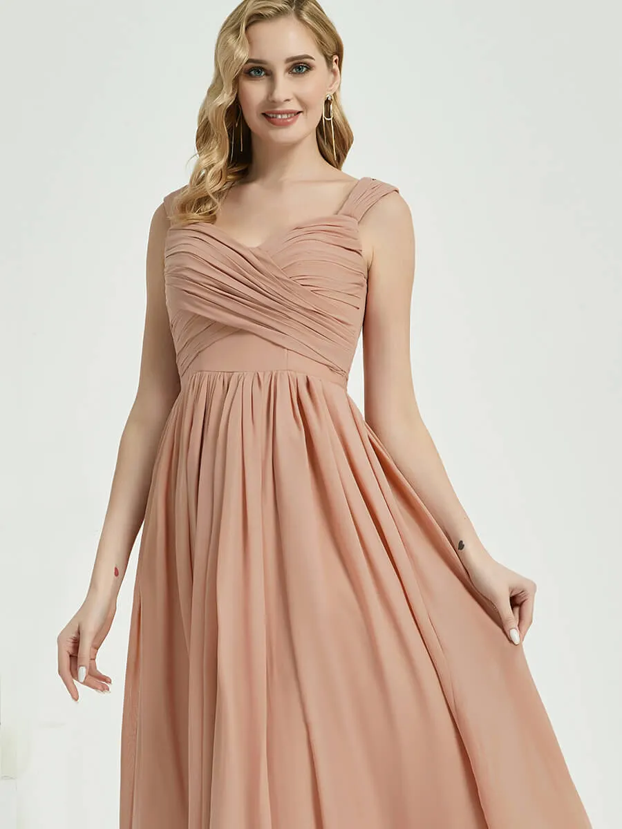 Dark Navy Sweetheart Backless Chiffon Floor-Length Bridesmaid Dress