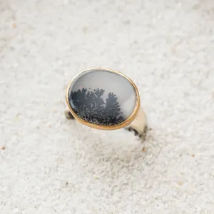 Dendritic Agate East-West Mixed Metal Ring on Taper Band
