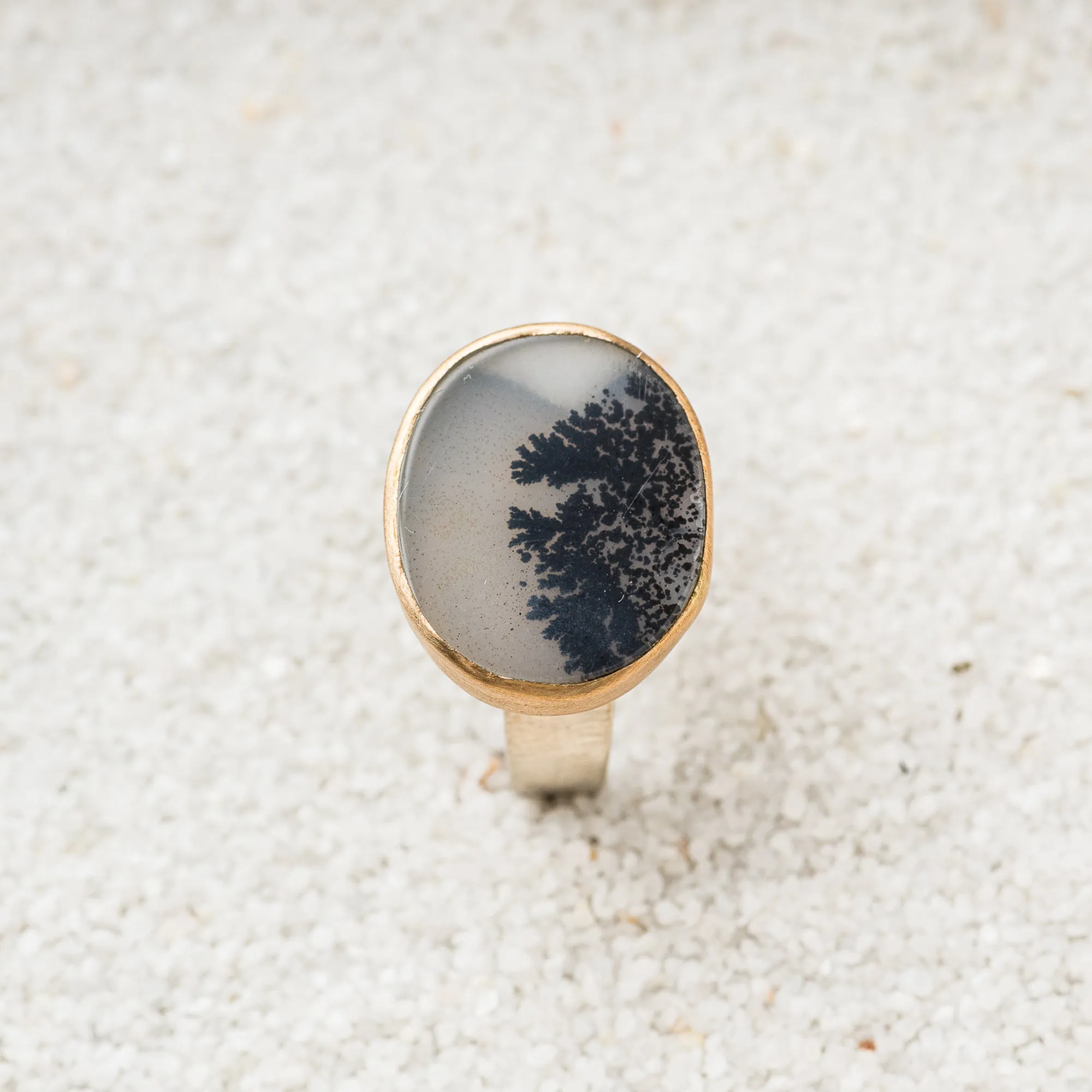 Dendritic Agate East-West Mixed Metal Ring on Taper Band
