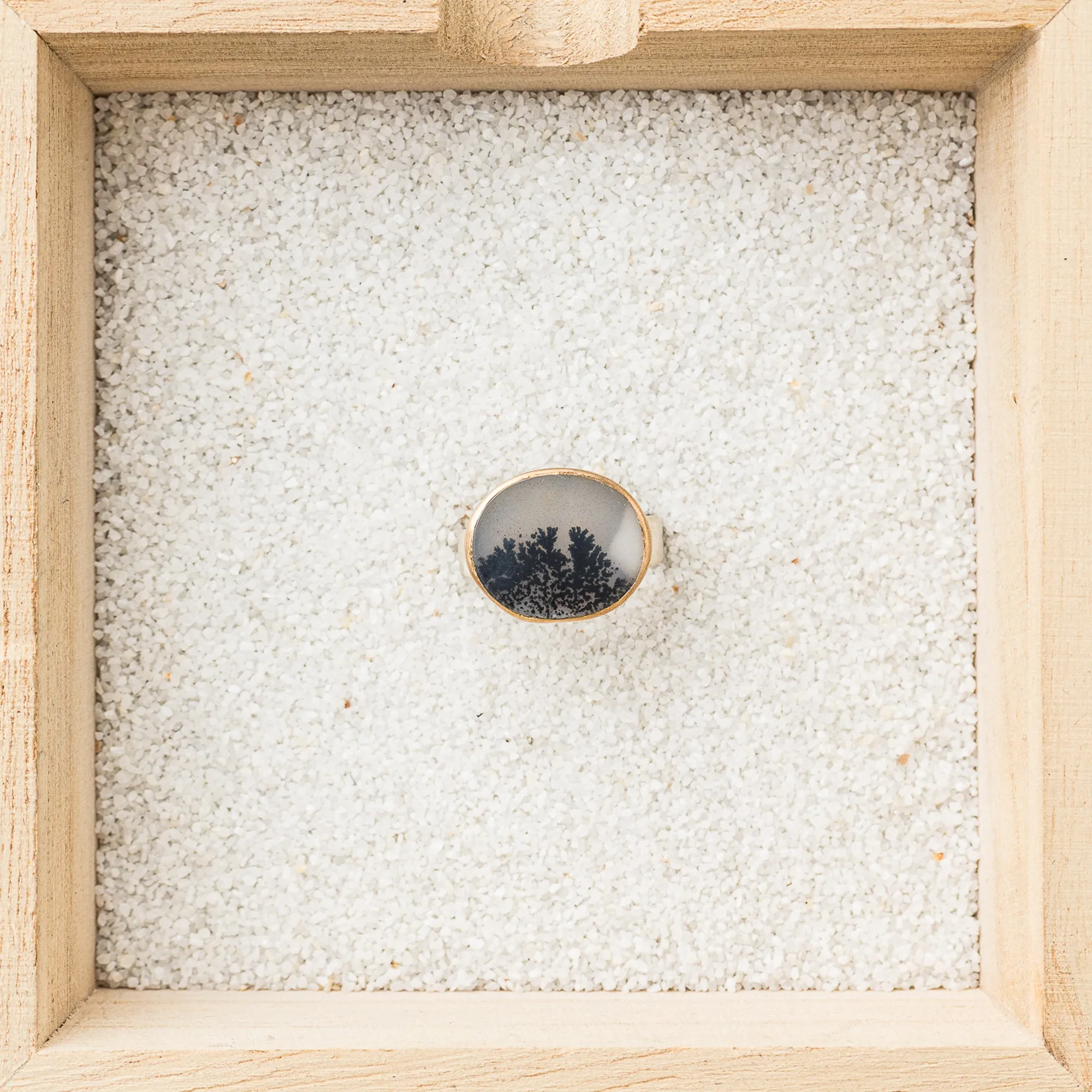 Dendritic Agate East-West Mixed Metal Ring on Taper Band