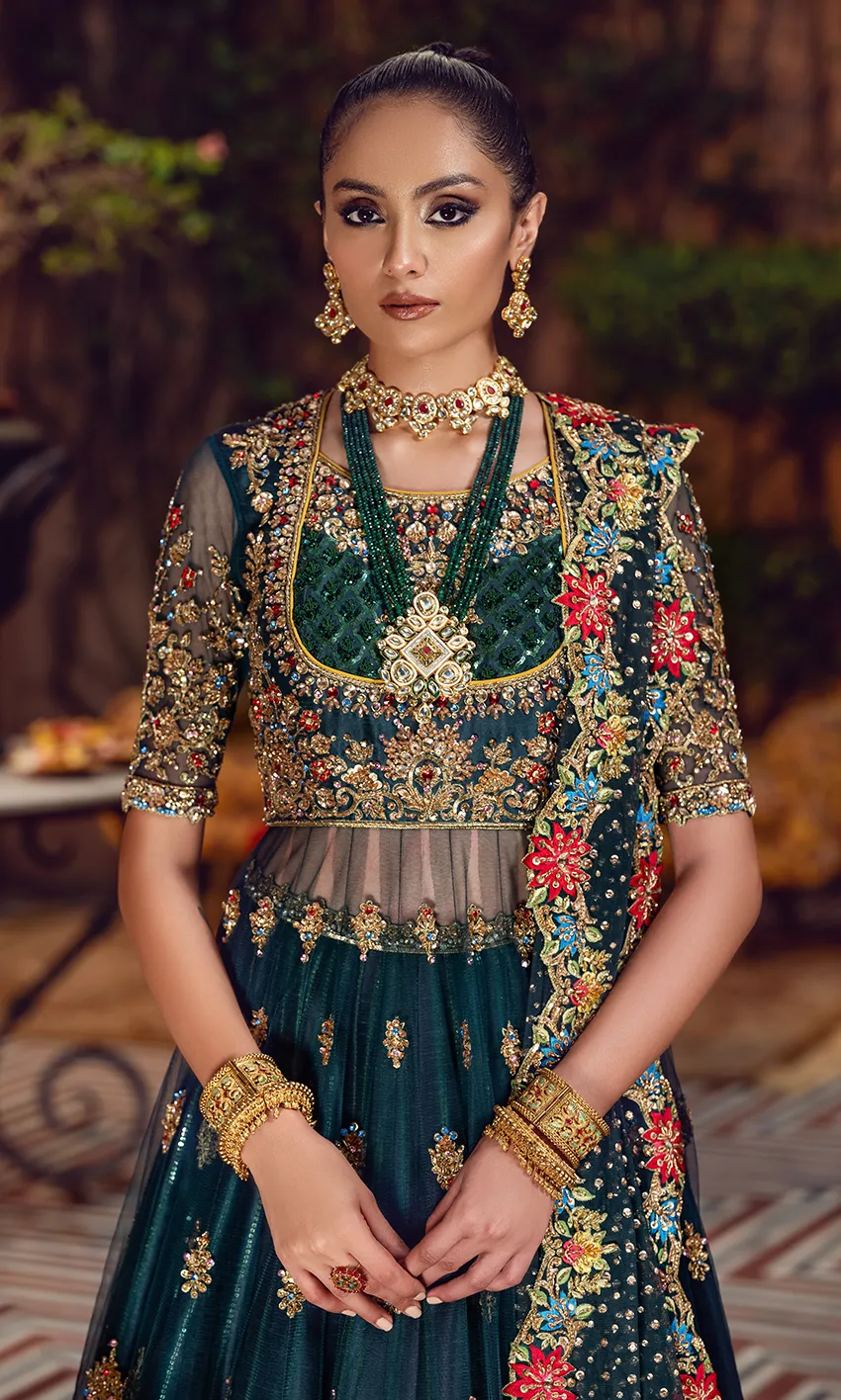 Designer Indian Red and Green Lehenga Choli #BN1151