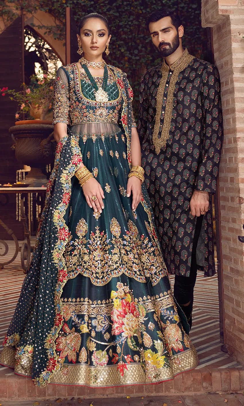 Designer Indian Red and Green Lehenga Choli #BN1151