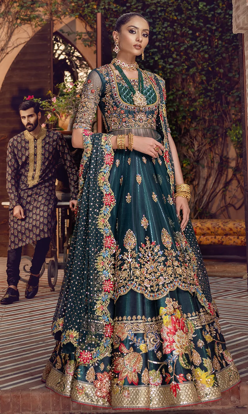 Designer Indian Red and Green Lehenga Choli #BN1151