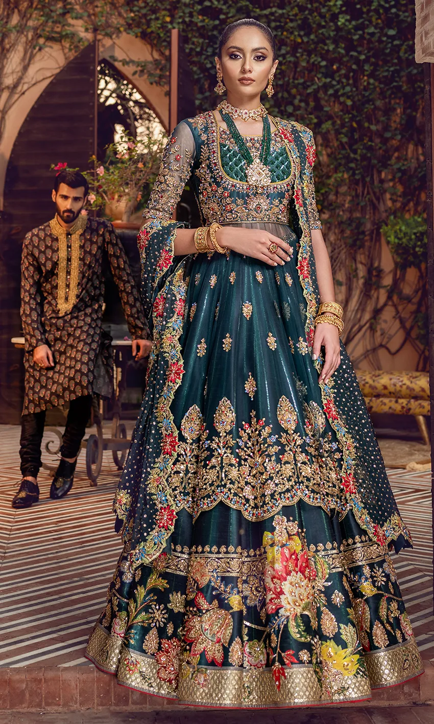 Designer Indian Red and Green Lehenga Choli #BN1151