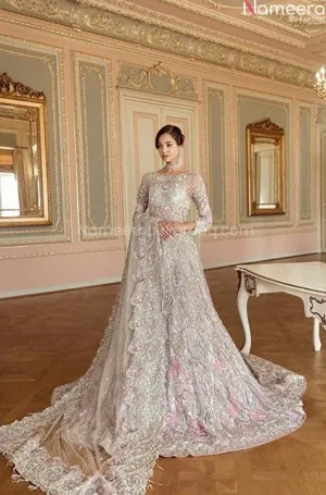 Designer Lehenga Bridal Dress in Ivory Silver #BN783