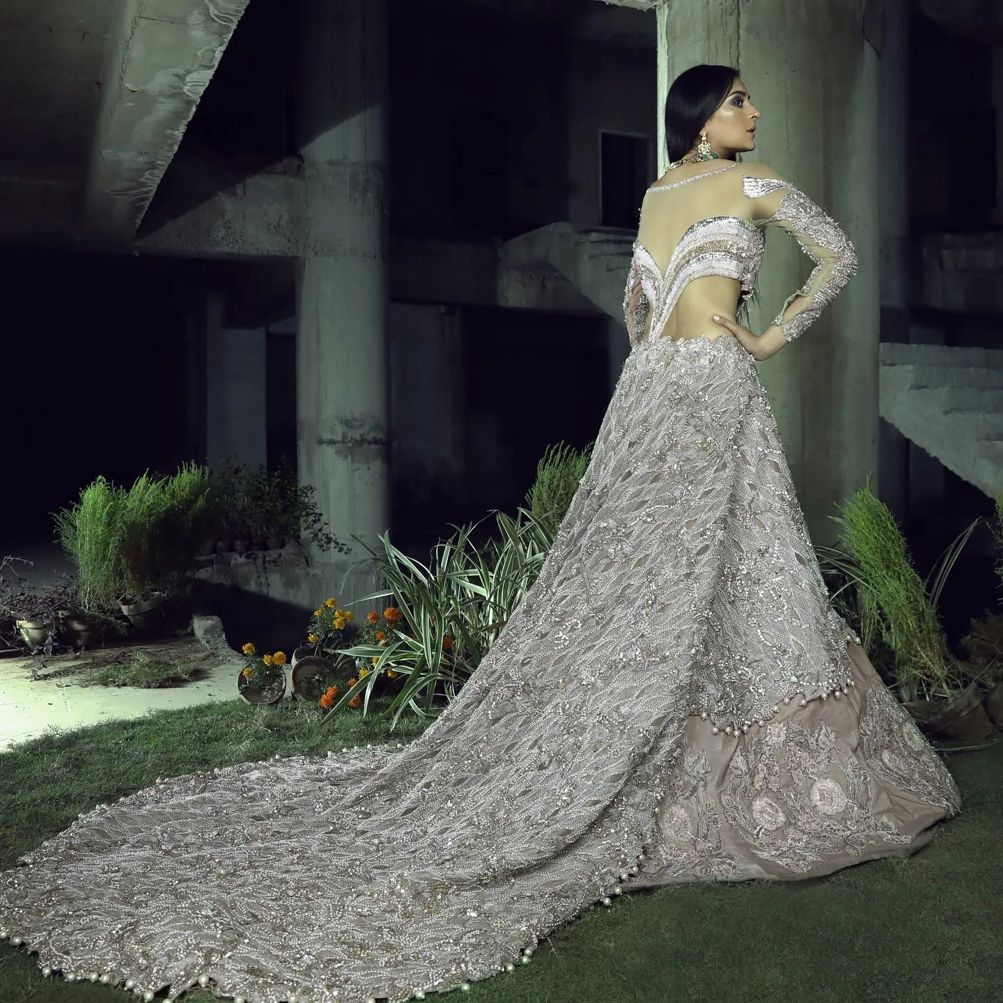 Designer Silver Grey Lehenga with Heavy Gown #BN1281