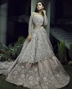 Designer Silver Grey Lehenga with Heavy Gown #BN1281