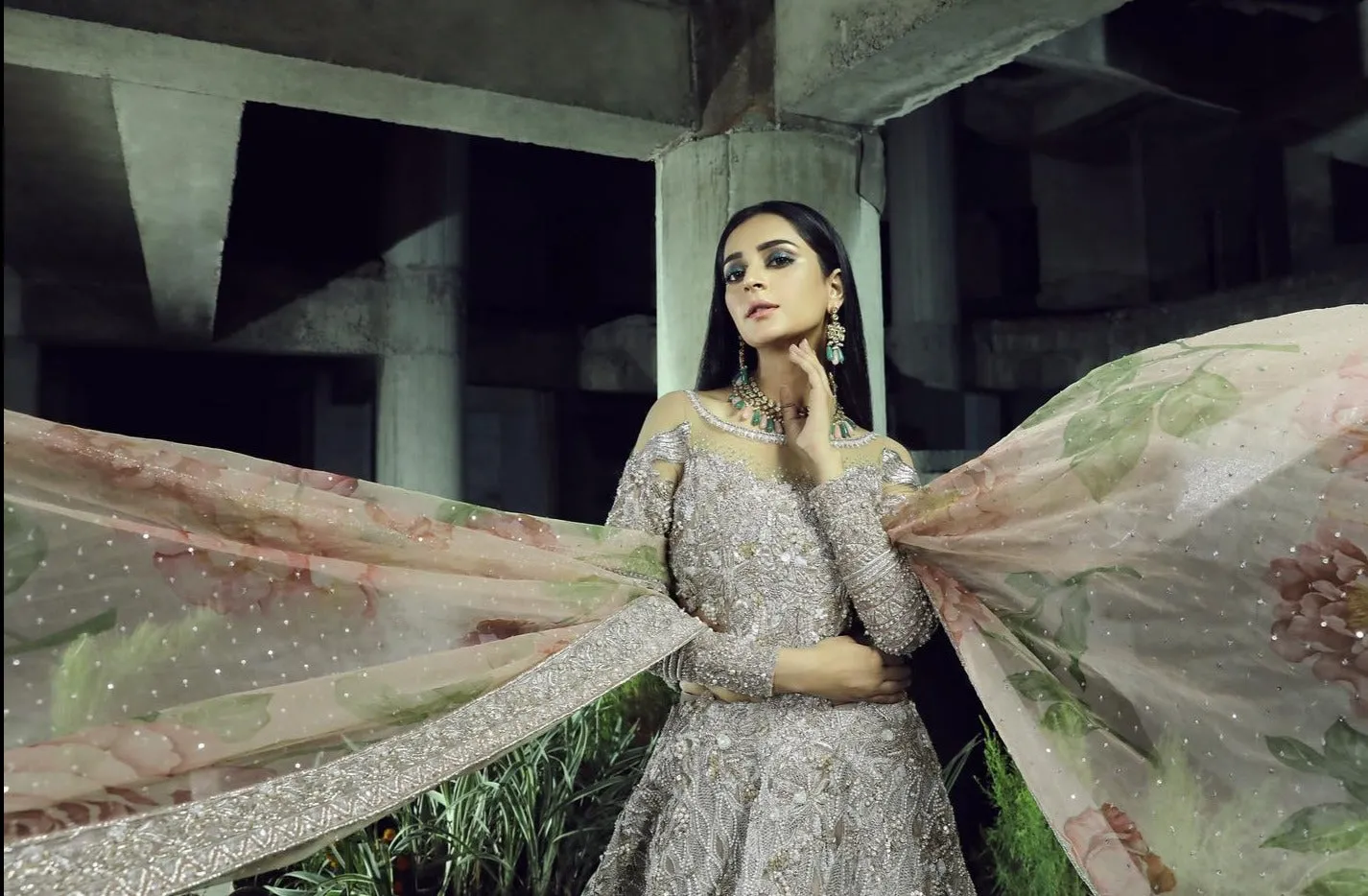 Designer Silver Grey Lehenga with Heavy Gown #BN1281