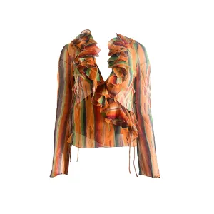 Dior Orange Print Ruffled Top