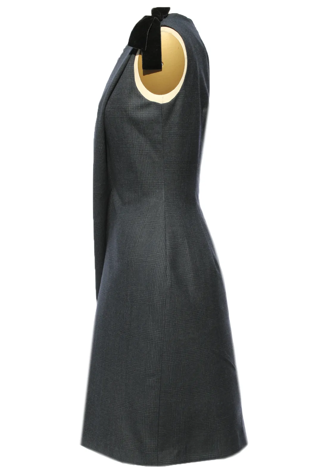 Draped Navy Plaid Wool Suiting Dress