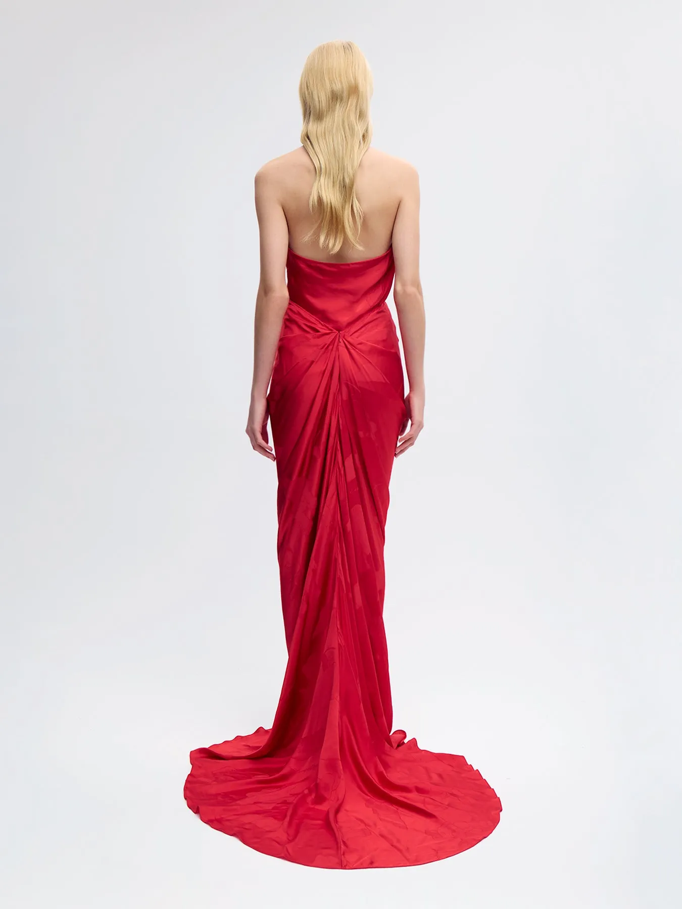 Draped Silk Halter Blouse in Red