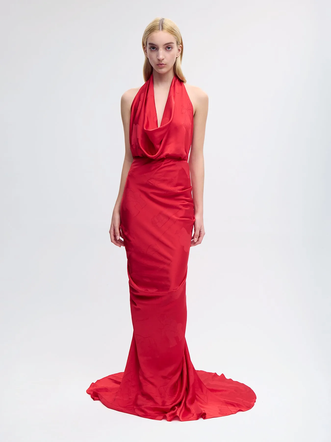 Draped Silk Halter Blouse in Red