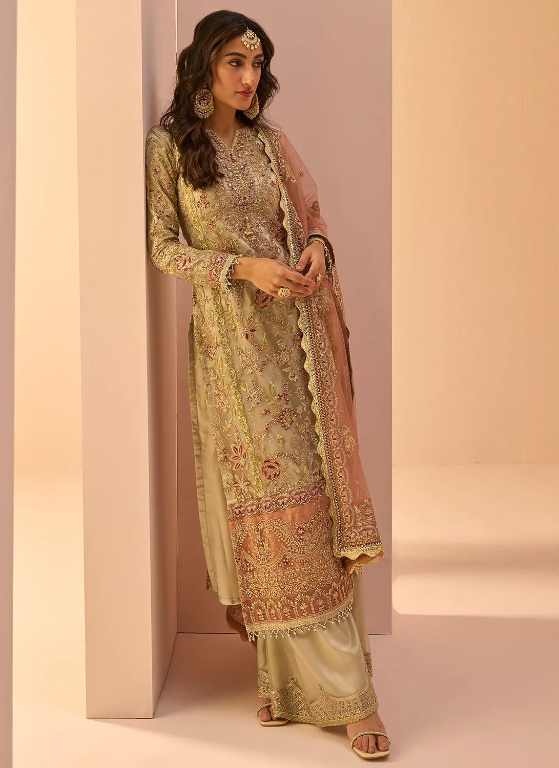 Dusty Mint Multicolor Embroidered Palazzo Suit
