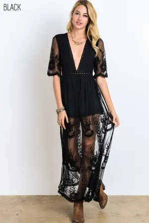 ECLAIR EMBROIDERED MAXI DRESS BLK
