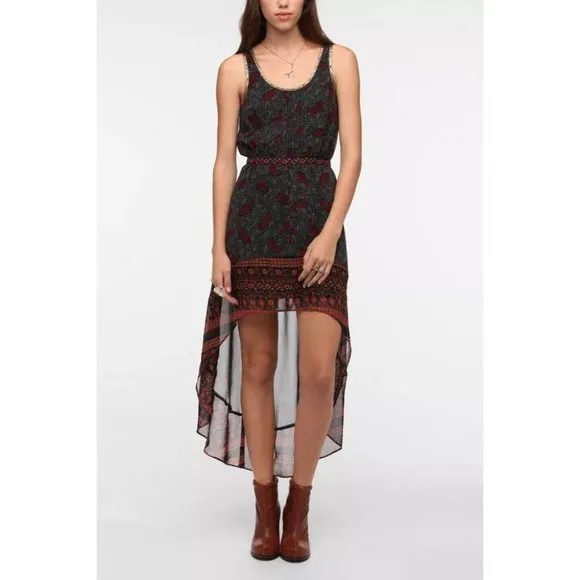 Ecote Urban Outfitters Paisley Floral Mini Dress Lace High Low Boho M New