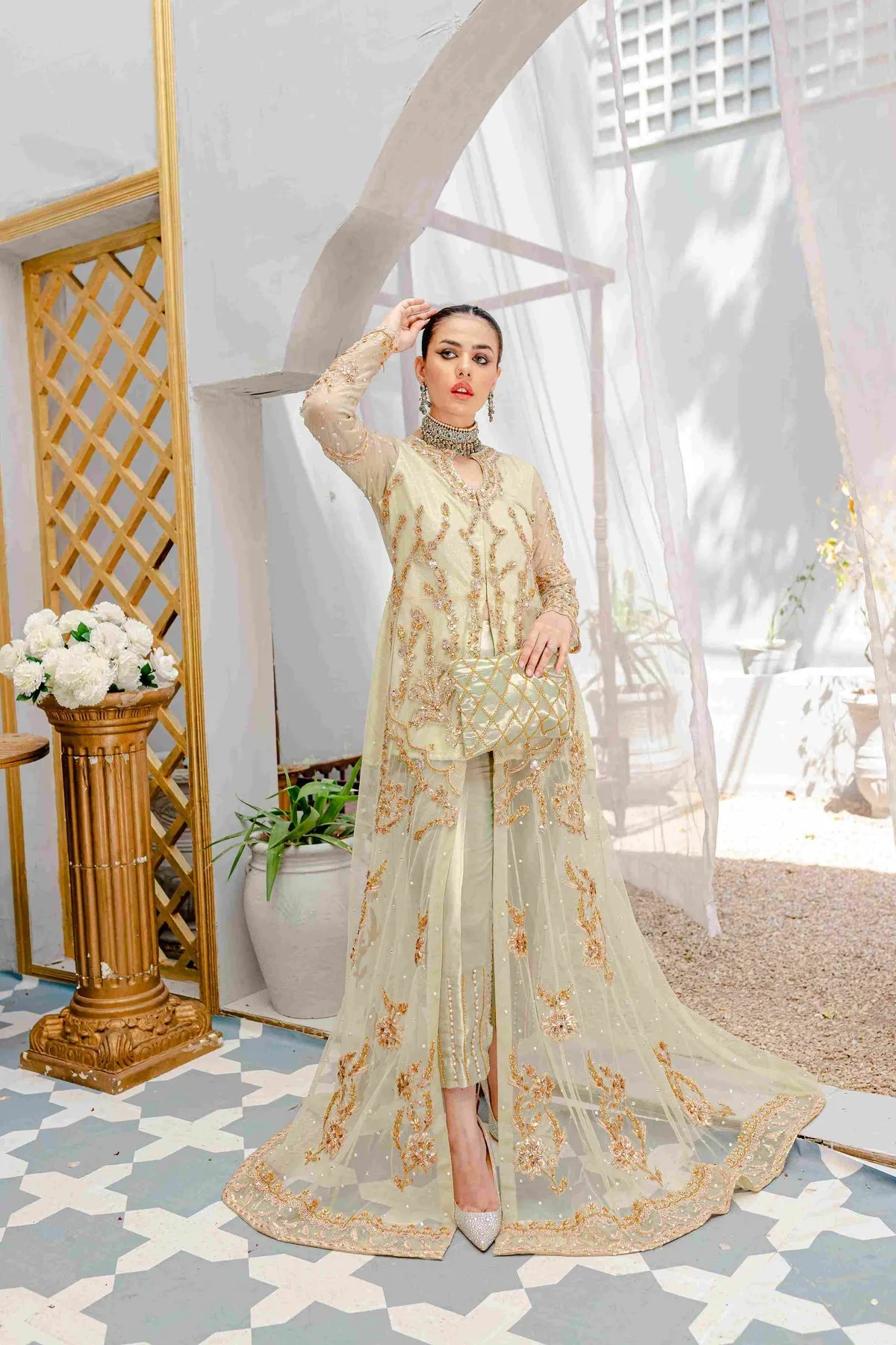 Elegant Front Open Gown Pakistani Dress for Wedding