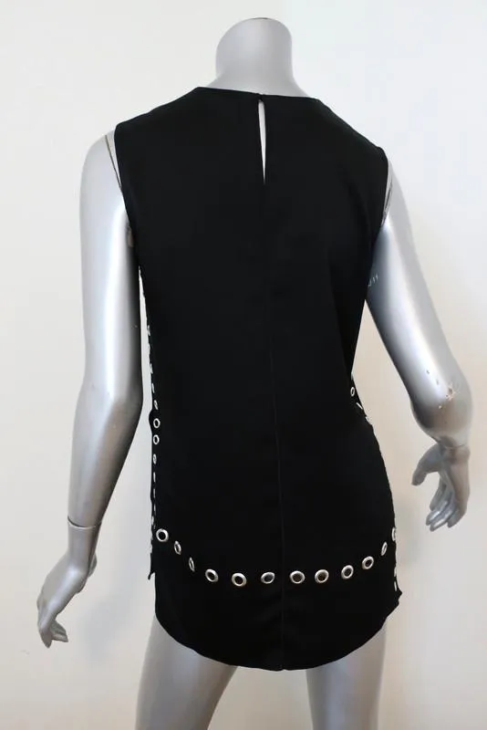 Elizabeth and James Top Khan Black Grommet-Trim Satin Crepe Size Extra Small