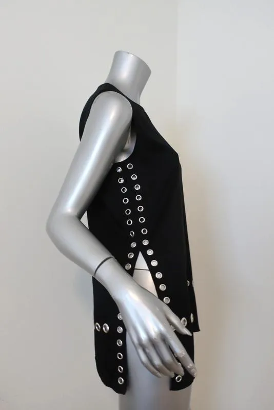 Elizabeth and James Top Khan Black Grommet-Trim Satin Crepe Size Extra Small