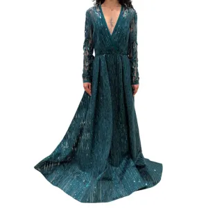 Ellie Saab Long Green Sequin Dress, 40