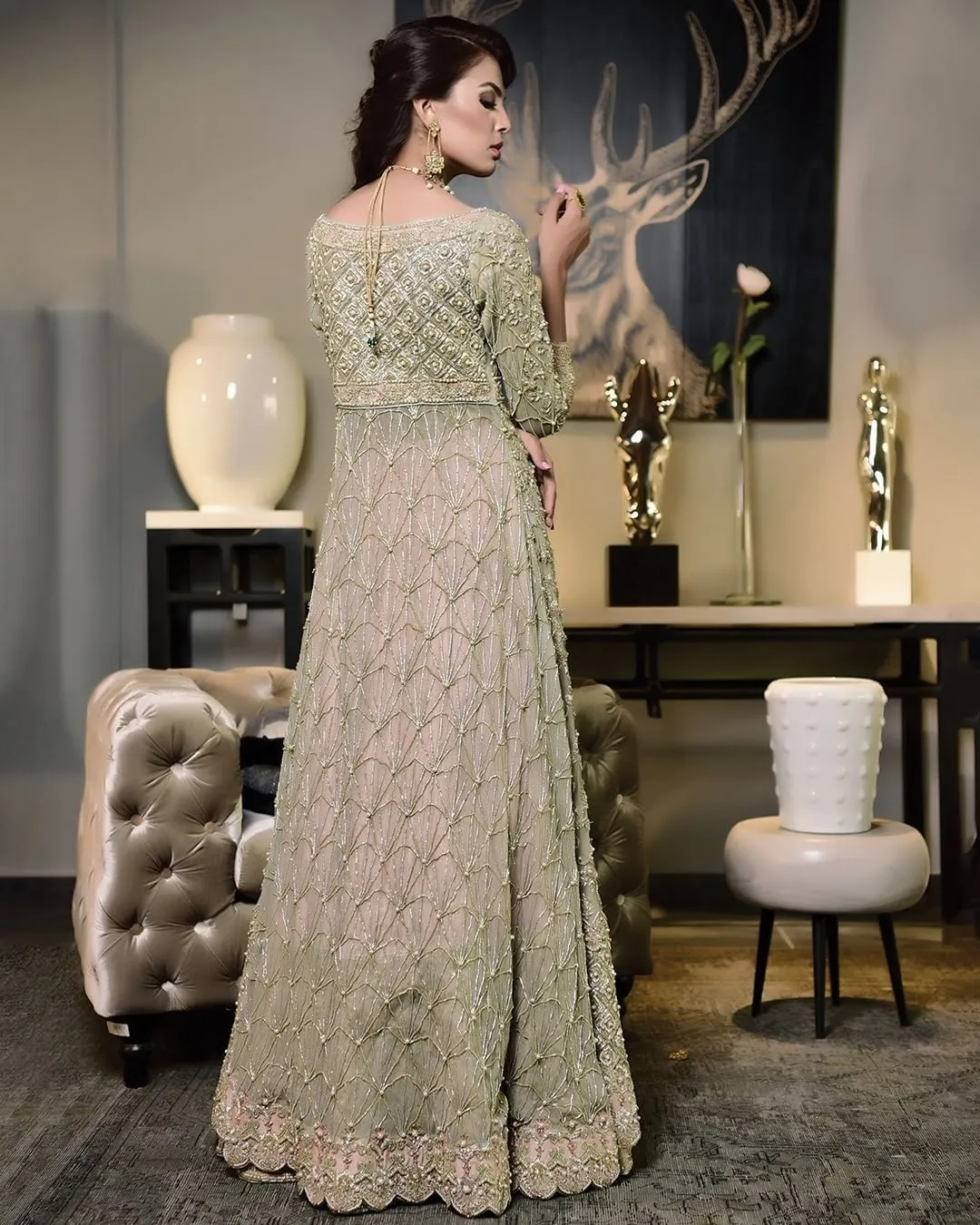 Embellished Front Open Gown Pakistani Bridal Dress