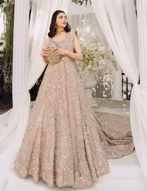 Embellished Indian Bridal Wear Peach Pink Lehenga Frock