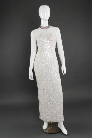 Embellished Long Sleeve Mesh Gown