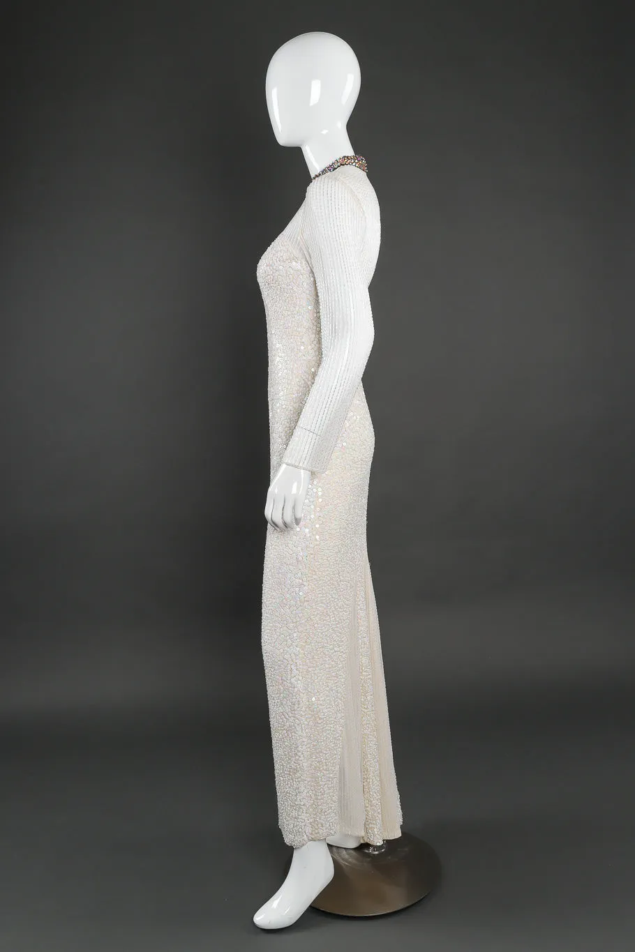 Embellished Long Sleeve Mesh Gown