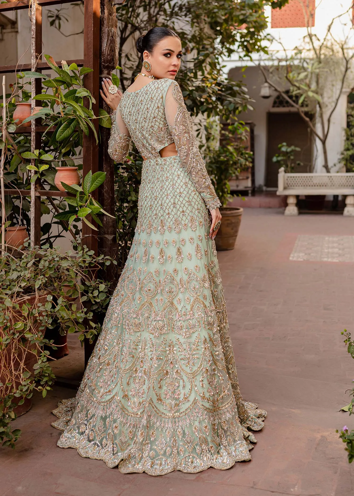 Embellished Mint Gown Lehenga Indian Bridal Wear