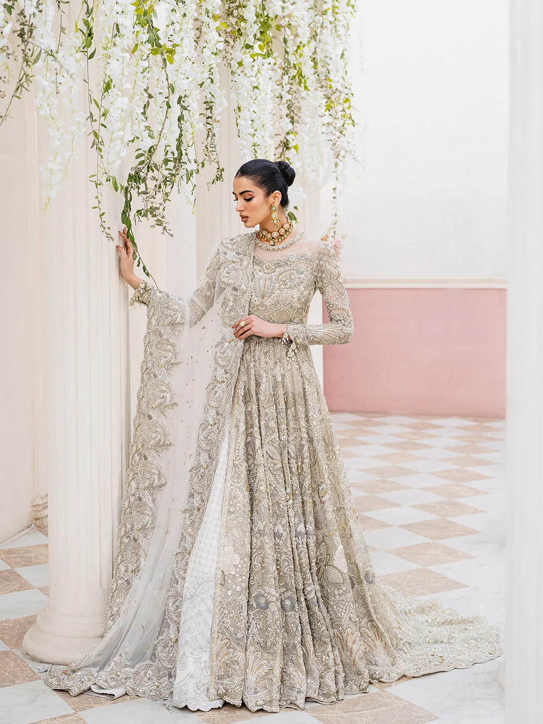 Embellished Pakistani Bridal Gown Dupatta Walima Dress