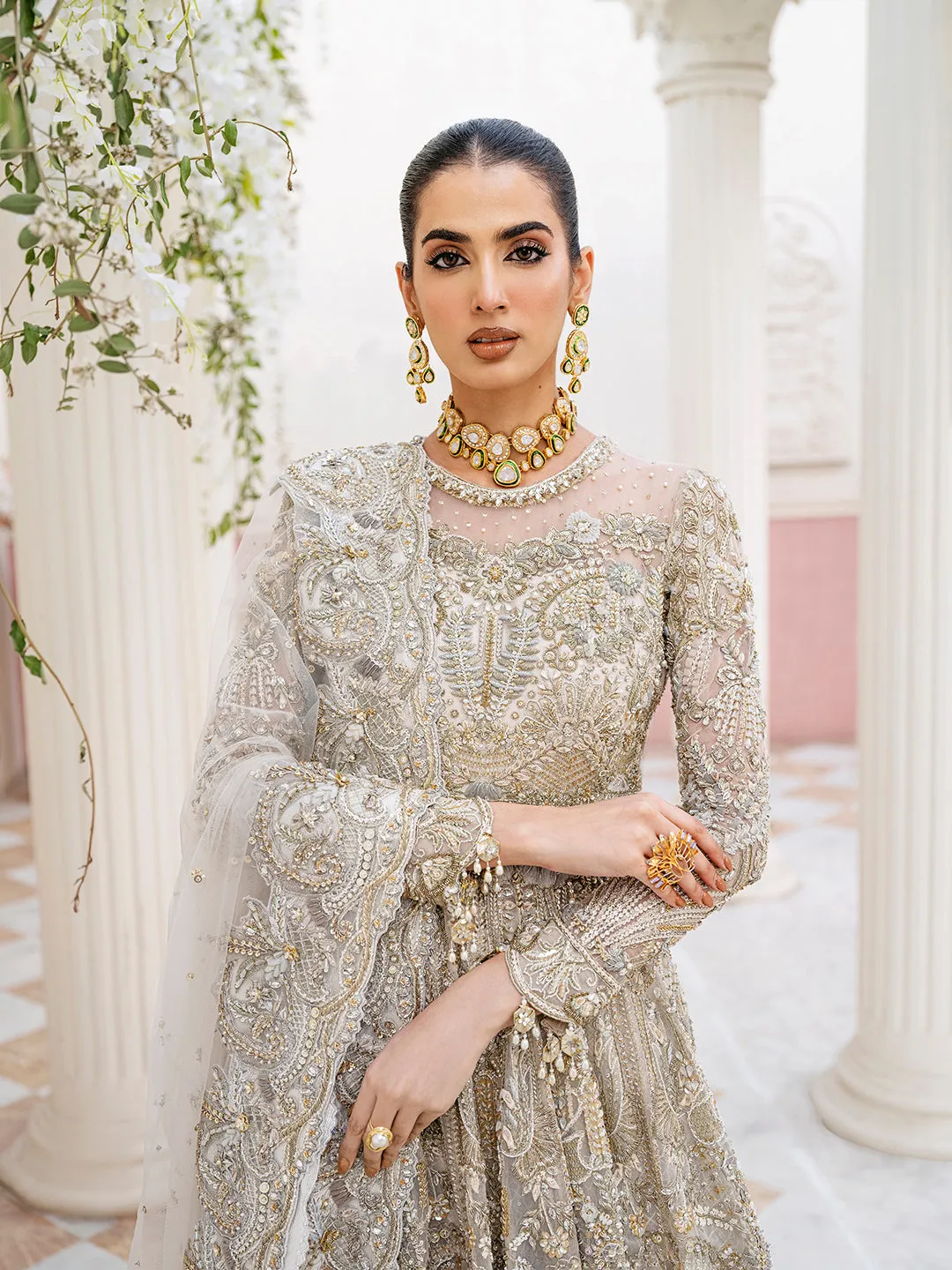 Embellished Pakistani Bridal Gown Dupatta Walima Dress