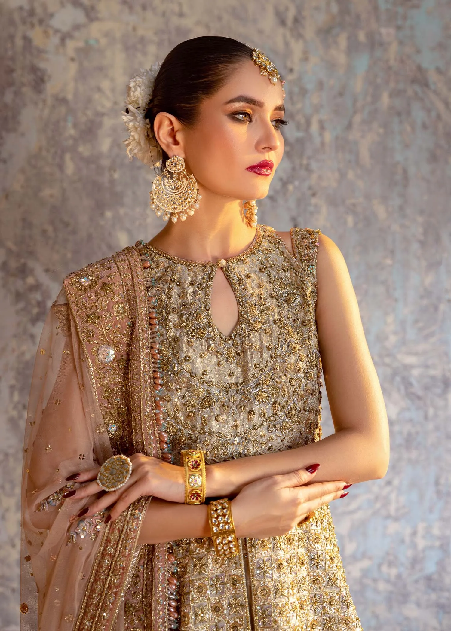 Embellished Pakistani Bridal Gown with Lehenga Dupatta