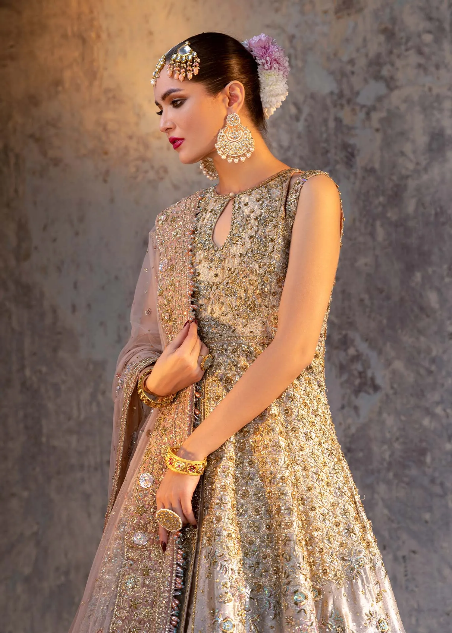 Embellished Pakistani Bridal Gown with Lehenga Dupatta