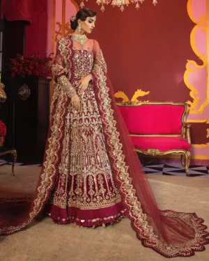 Embellished Rani Pink Bridal Lehenga Gown Dress #BN1057