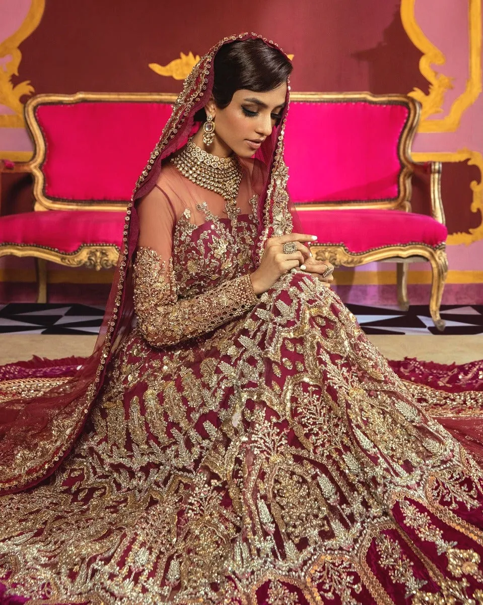 Embellished Rani Pink Bridal Lehenga Gown Dress #BN1057