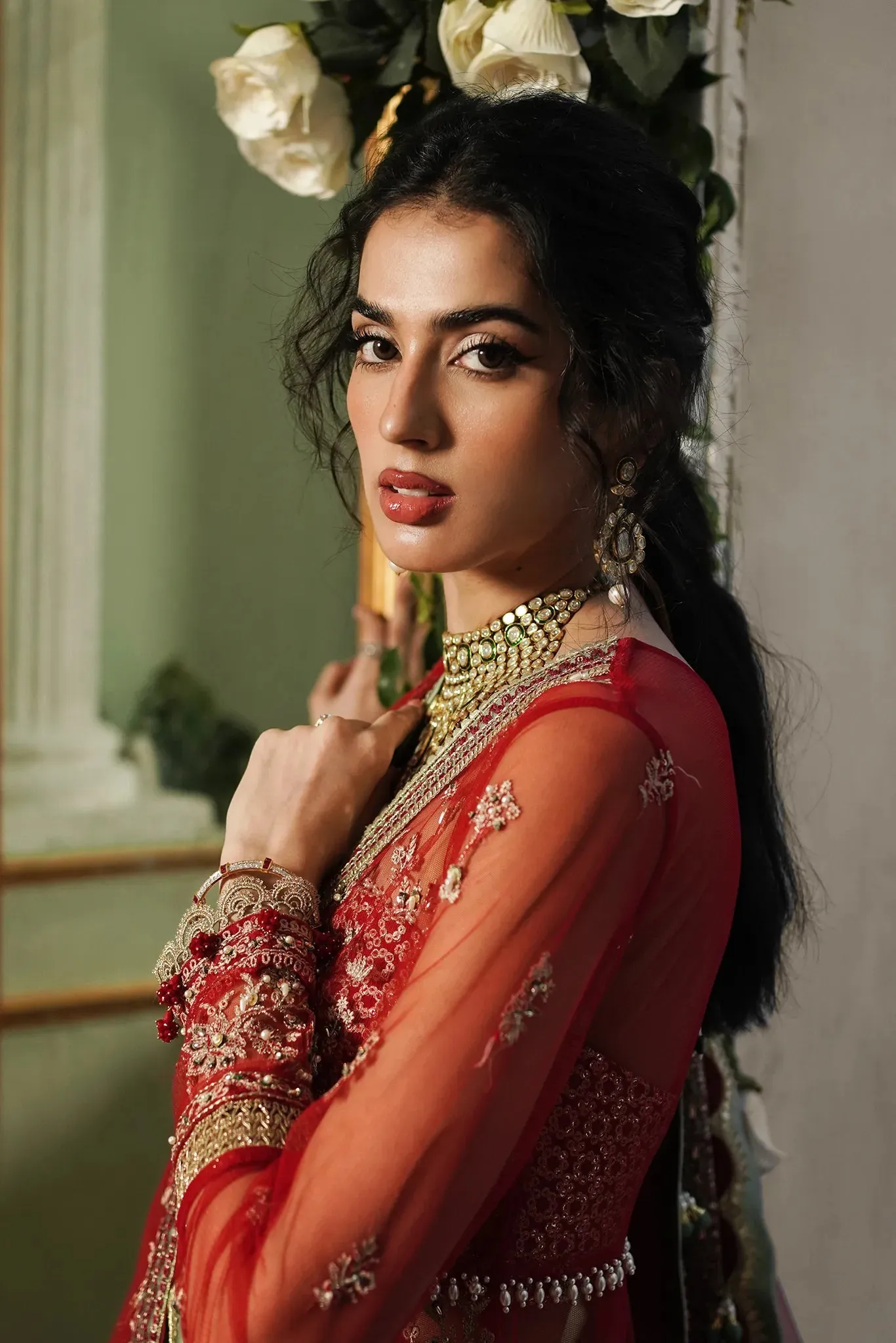 Embellished Red Pakistani Bridal Dress in Gown Style