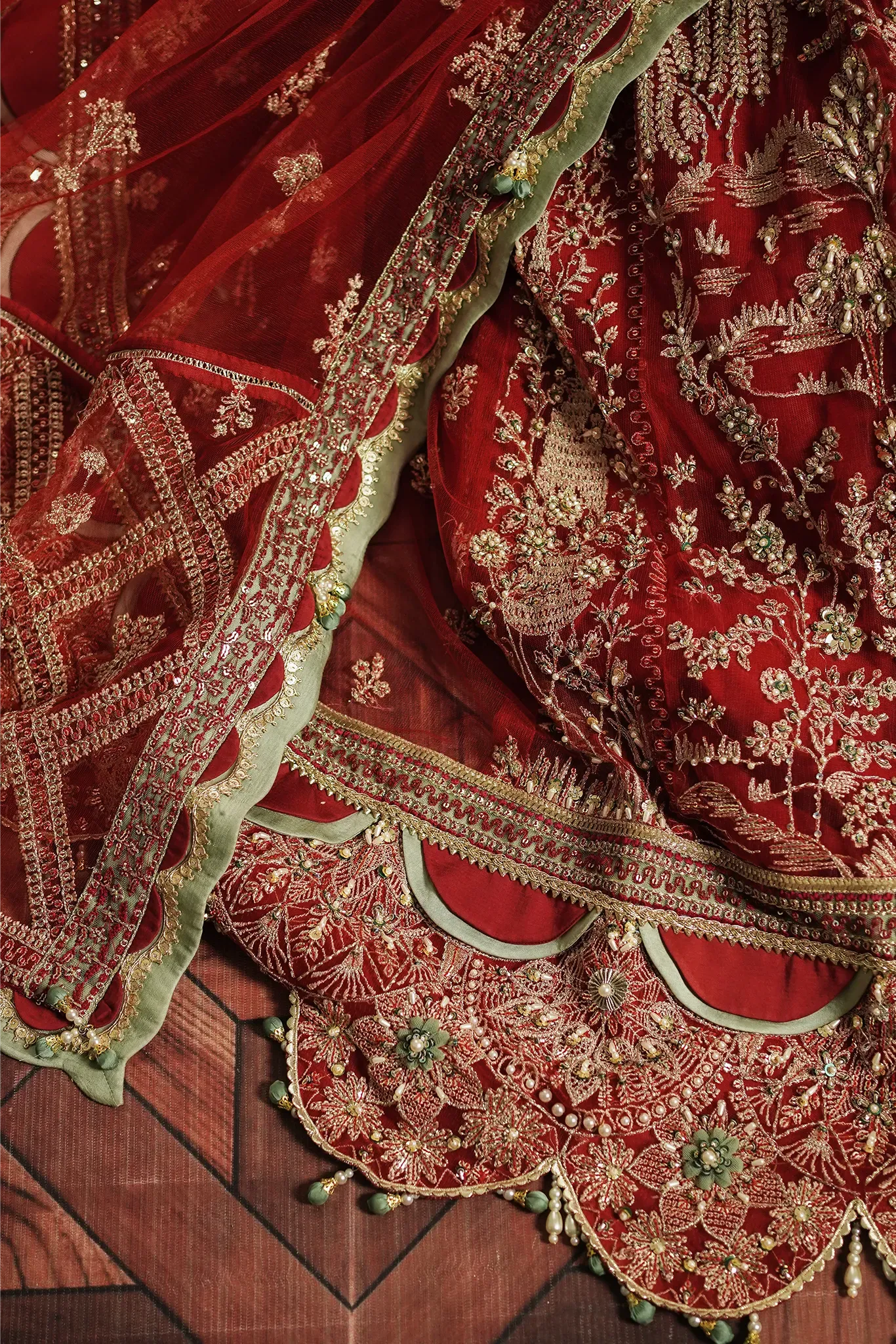 Embellished Red Pakistani Bridal Dress in Gown Style
